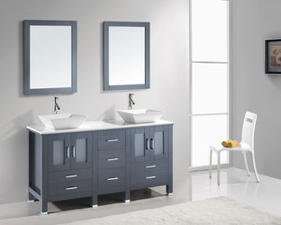 Virtu USA Bradford 60" Double Bath Vanity with White Engineered Stone Top and Square Sink with Brushed Nickel Faucet and Mirrors - Luxe Bathroom Vanities Luxury Bathroom Fixtures Bathroom Furniture