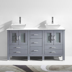 Virtu USA Bradford 60" Double Bath Vanity with White Engineered Stone Top and Square Sink with Polished Chrome Faucet - Luxe Bathroom Vanities Luxury Bathroom Fixtures Bathroom Furniture