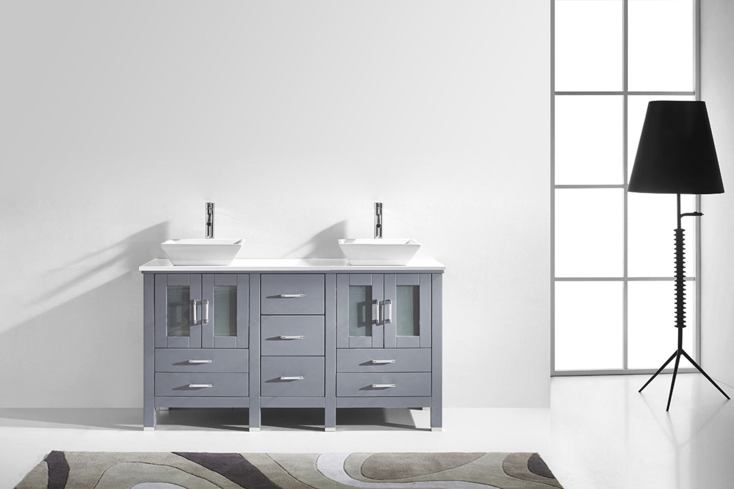 Virtu USA Bradford 60" Double Bath Vanity with White Engineered Stone Top and Square Sink with Polished Chrome Faucet - Luxe Bathroom Vanities Luxury Bathroom Fixtures Bathroom Furniture