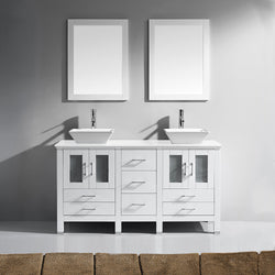 Virtu USA Bradford 60" Double Bath Vanity in White with White Engineered Stone Top and Square Sink with Brushed Nickel Faucet and Mirrors - Luxe Bathroom Vanities Luxury Bathroom Fixtures Bathroom Furniture