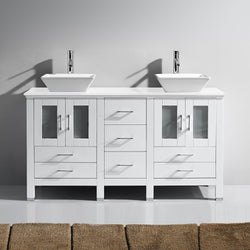 Virtu USA Bradford 60" Double Bath Vanity in White with White Engineered Stone Top and Square Sink with Polished Chrome Faucet - Luxe Bathroom Vanities Luxury Bathroom Fixtures Bathroom Furniture