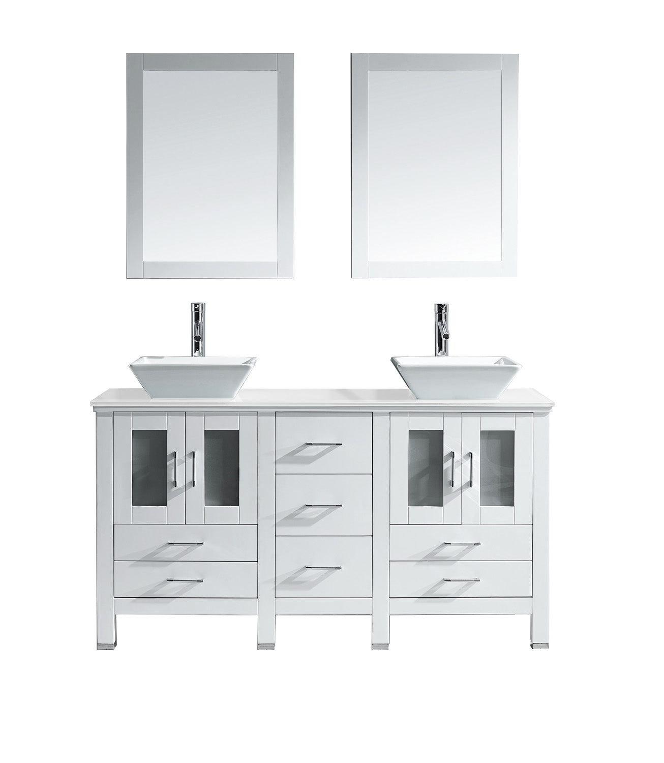 Virtu USA Bradford 60" Double Bath Vanity in White with White Engineered Stone Top and Square Sinks with Matching Mirror - Luxe Bathroom Vanities