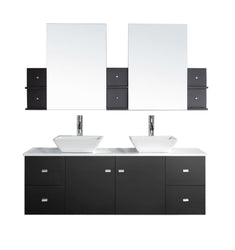 Virtu USA Clarissa 61" Double Bath Vanity with White Engineered Stone Top and Square Sink with Polished Chrome Faucet and Mirrors - Luxe Bathroom Vanities