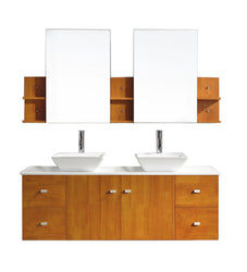 Virtu USA Clarissa 61" Double Bath Vanity in Honey Oak with White Engineered Stone Top and Square Sink with Polished Chrome Faucet and Mirrors - Luxe Bathroom Vanities Luxury Bathroom Fixtures Bathroom Furniture