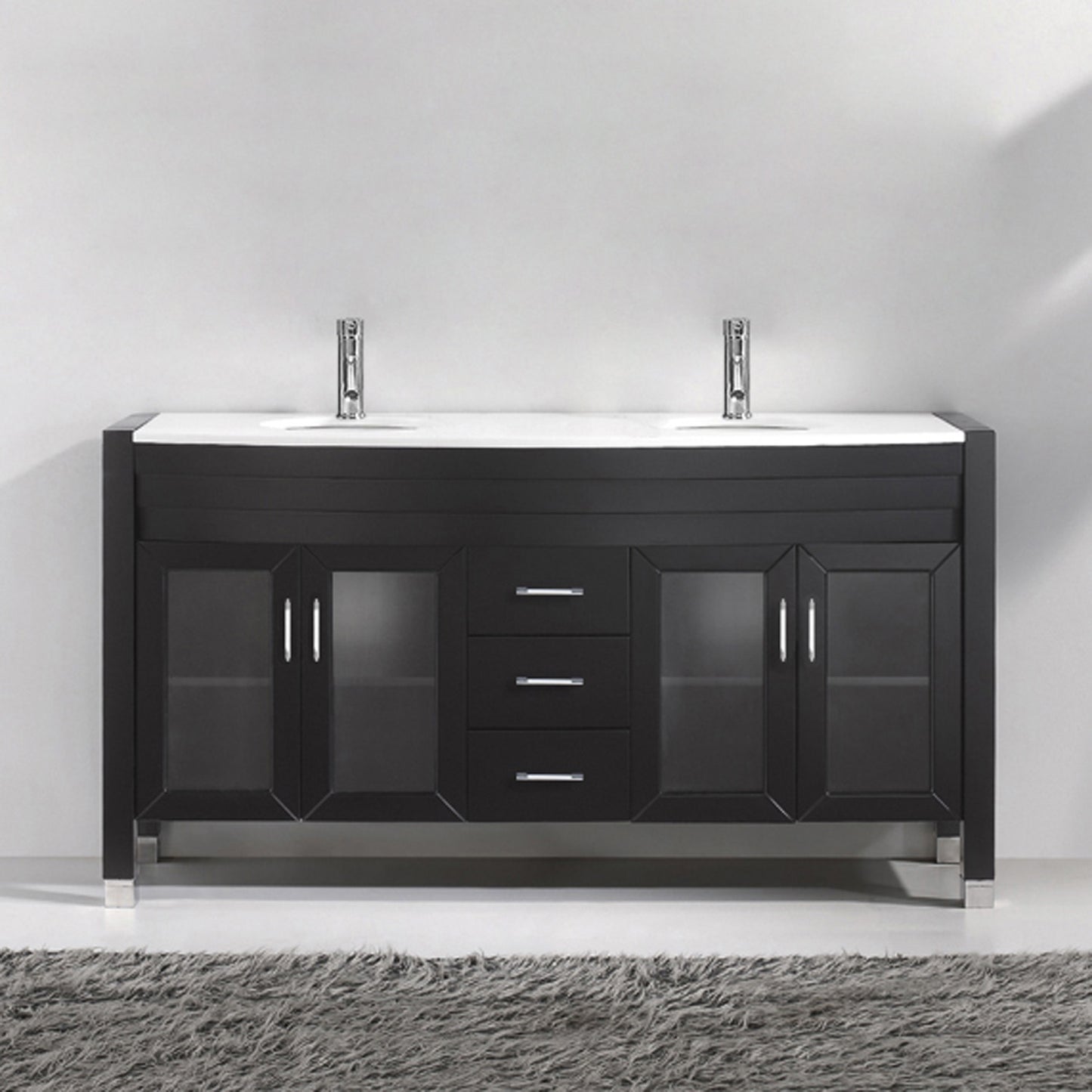 Virtu USA Ava 63" Double Bath Vanity in Espresso with White Engineered Stone Top and Round Sink with Polished Chrome Faucet - Luxe Bathroom Vanities Luxury Bathroom Fixtures Bathroom Furniture