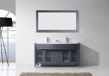 Virtu USA Ava 63" Double Bath Vanity with White Engineered Stone Top and Round Sink with Polished Chrome Faucet and Mirror - Luxe Bathroom Vanities Luxury Bathroom Fixtures Bathroom Furniture