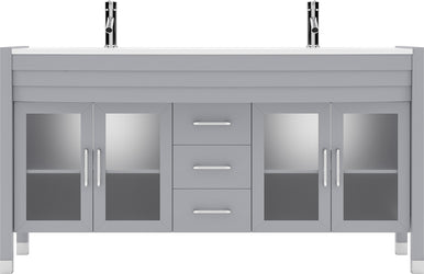 Virtu USA Ava 63" Double Bath Vanity in Gray with White Engineered Stone Top and Round Sinks with Brushed Nickel Faucets - Luxe Bathroom Vanities