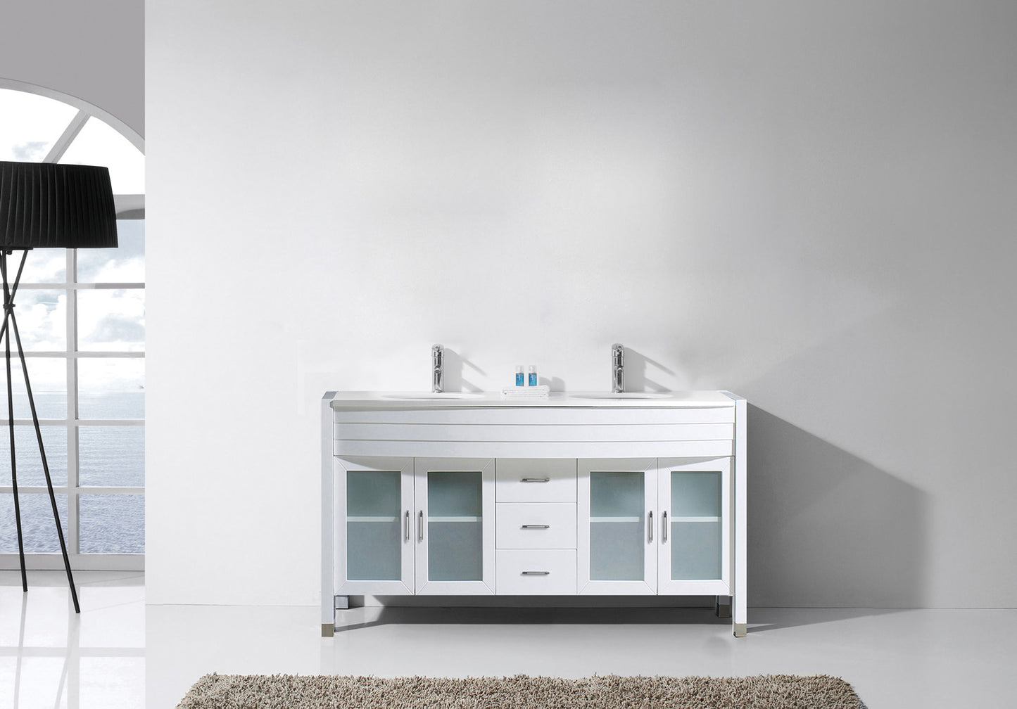 Virtu USA Ava 63" Double Bath Vanity in Espresso with White Engineered Stone Top and Round Sinks - Luxe Bathroom Vanities