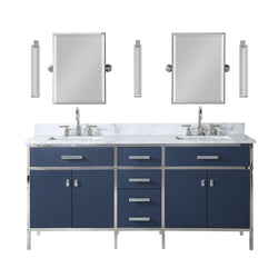 Water Creation Marquis 72" Inch Double Sink Carrara White Marble Countertop Vanity in Monarch Blue with Mirrors - Luxe Bathroom Vanities