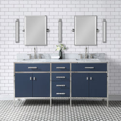 Water Creation Marquis 72" Inch Double Sink Carrara White Marble Countertop Vanity in Monarch Blue with Mirrors - Luxe Bathroom Vanities