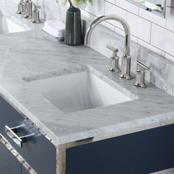 Water Creation Marquis 72" Inch Double Sink Carrara White Marble Countertop Vanity in Monarch Blue with Mirrors - Luxe Bathroom Vanities