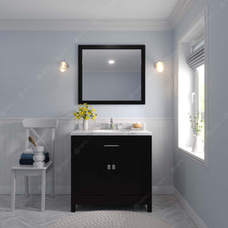 Virtu USA Caroline 36" Single Bath Vanity in Espresso with White Quartz Top and Round Sink with Matching Mirror - Luxe Bathroom Vanities
