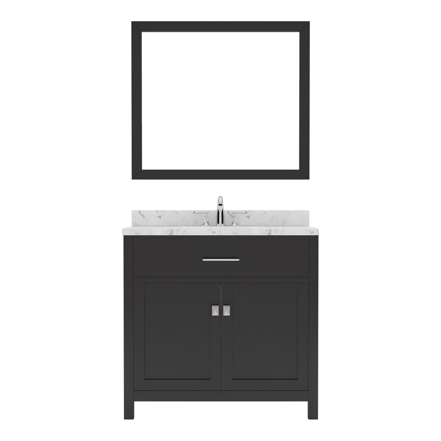 Virtu USA Caroline 36" Single Bath Vanity in Espresso with White Quartz Top and Round Sink with Polished Chrome Faucet with Matching Mirror - Luxe Bathroom Vanities