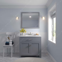 Virtu USA Caroline 36" Single Bath Vanity in Espresso with White Quartz Top and Round Sink with Matching Mirror - Luxe Bathroom Vanities
