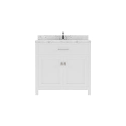 Virtu USA Caroline 36" Single Bath Vanity in Espresso with White Quartz Top and Round Sink with Brushed Nickel Faucet with Matching Mirror - Luxe Bathroom Vanities