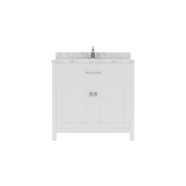 Virtu USA Caroline 36" Single Bath Vanity in Espresso with White Quartz Top and Round Sink with Brushed Nickel Faucet with Matching Mirror - Luxe Bathroom Vanities