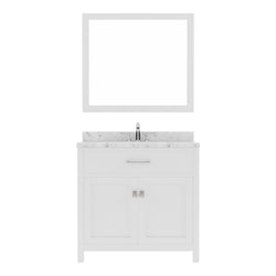 Virtu USA Caroline 36" Single Bath Vanity in Espresso with White Quartz Top and Round Sink with Polished Chrome Faucet with Matching Mirror - Luxe Bathroom Vanities
