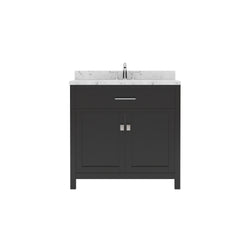 Virtu USA Caroline 36" Single Bath Vanity in Espresso with White Quartz Top and Square Sink with Brushed Nickel Faucet with Matching Mirror - Luxe Bathroom Vanities