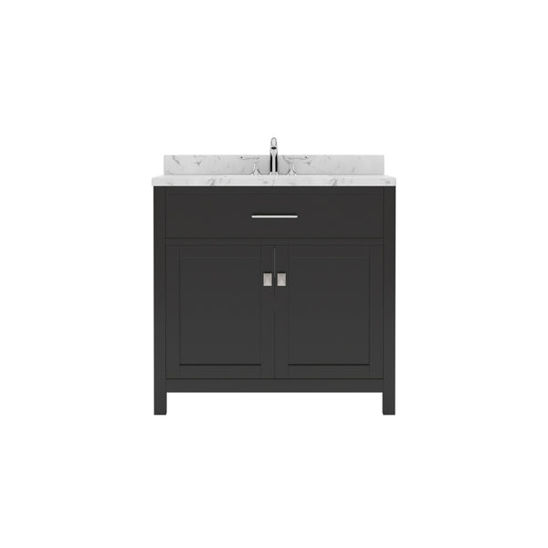 Virtu USA Caroline 36" Single Bath Vanity in Espresso with White Quartz Top and Square Sink with Brushed Nickel Faucet with Matching Mirror - Luxe Bathroom Vanities