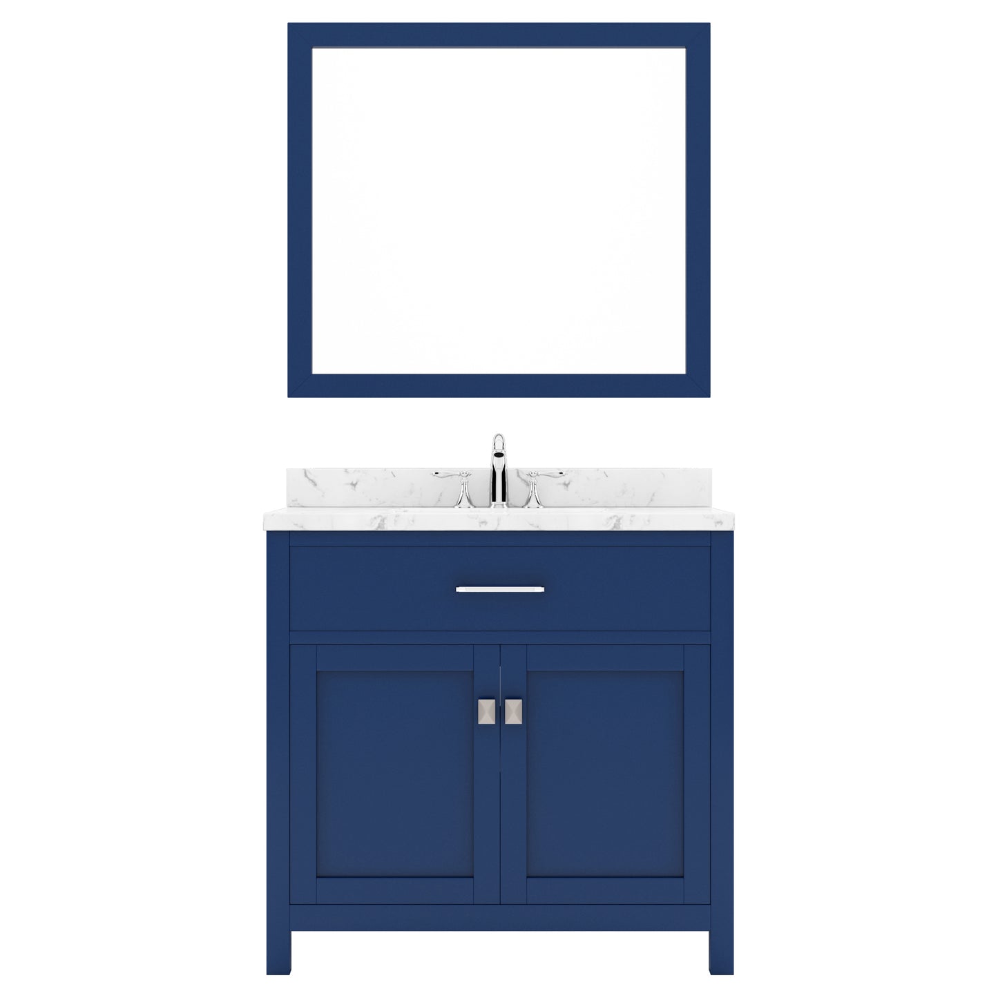 Virtu USA Caroline 36" Single Bath Vanity in Espresso with White Quartz Top and Square Sink with Polished Chrome Faucet with Matching Mirror - Luxe Bathroom Vanities