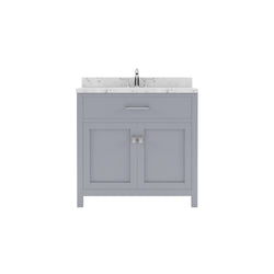 Virtu USA Caroline 36" Single Bath Vanity in Espresso with White Quartz Top and Square Sink with Brushed Nickel Faucet with Matching Mirror - Luxe Bathroom Vanities