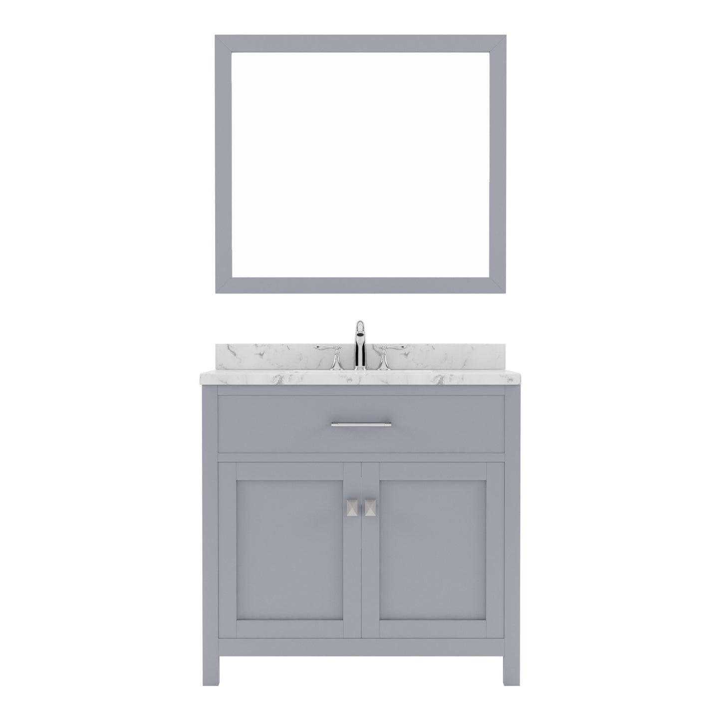 Virtu USA Caroline 36" Single Bath Vanity in Espresso with White Quartz Top and Square Sink with Brushed Nickel Faucet with Matching Mirror - Luxe Bathroom Vanities