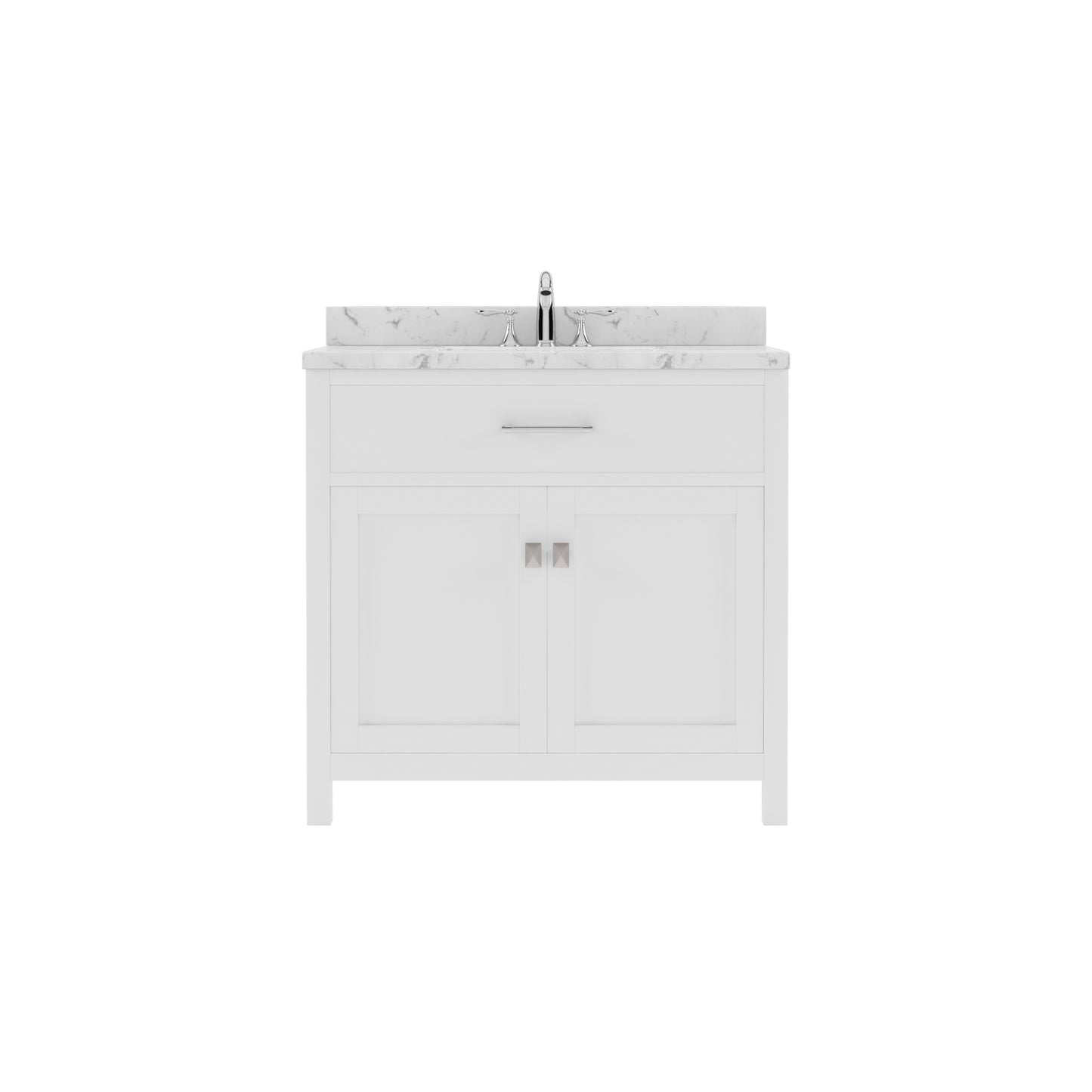 Virtu USA Caroline 36" Single Bath Vanity in Espresso with White Quartz Top and Square Sink with Brushed Nickel Faucet with Matching Mirror - Luxe Bathroom Vanities