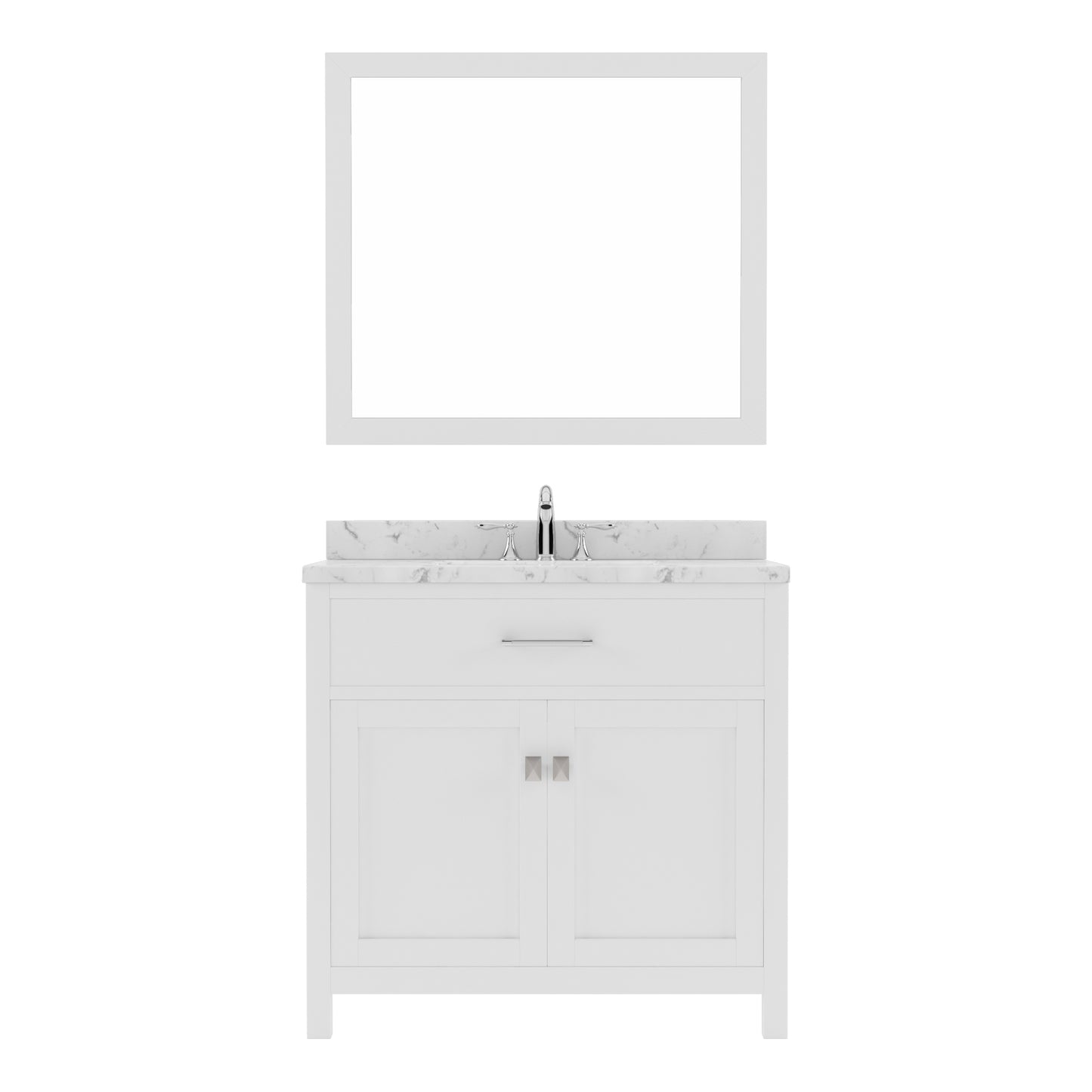 Virtu USA Caroline 36" Single Bath Vanity in Espresso with White Quartz Top and Square Sink with Brushed Nickel Faucet with Matching Mirror - Luxe Bathroom Vanities