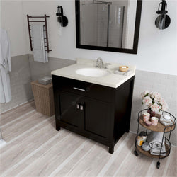 Virtu USA Caroline 36" Single Bath Vanity with White Quartz Top and Round Sink with Matching Mirror - Luxe Bathroom Vanities