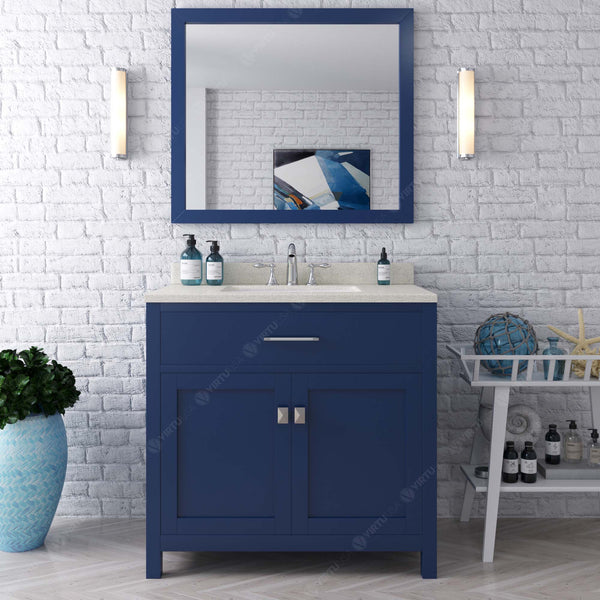Virtu USA Caroline 36" Single Bath Vanity with White Quartz Top and Round Sink with Matching Mirror - Luxe Bathroom Vanities