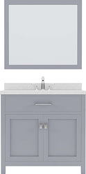 Virtu USA Caroline 36" Single Bath Vanity with White Quartz Top and Round Sink with Brushed Nickel Faucet with Matching Mirror - Luxe Bathroom Vanities