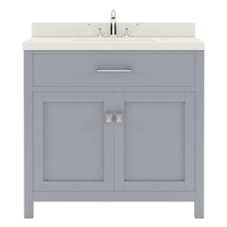 Virtu USA Caroline 36" Single Bath Vanity with White Quartz Top and Round Sink with Polished Chrome Faucet with Matching Mirror - Luxe Bathroom Vanities