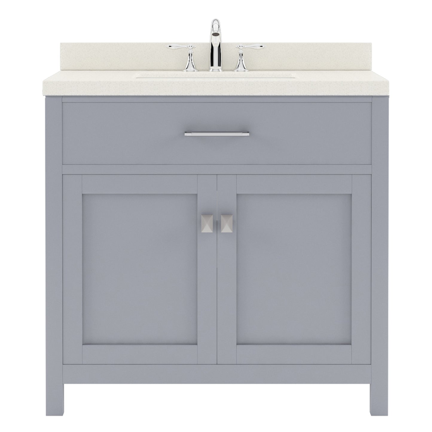 Virtu USA Caroline 36" Single Bath Vanity with White Quartz Top and Round Sink with Brushed Nickel Faucet with Matching Mirror - Luxe Bathroom Vanities