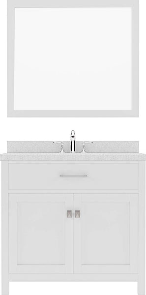 Virtu USA Caroline 36" Single Bath Vanity with Dazzle White Top and Round Sink with Polished Chrome Faucet and Mirror - Luxe Bathroom Vanities Luxury Bathroom Fixtures Bathroom Furniture
