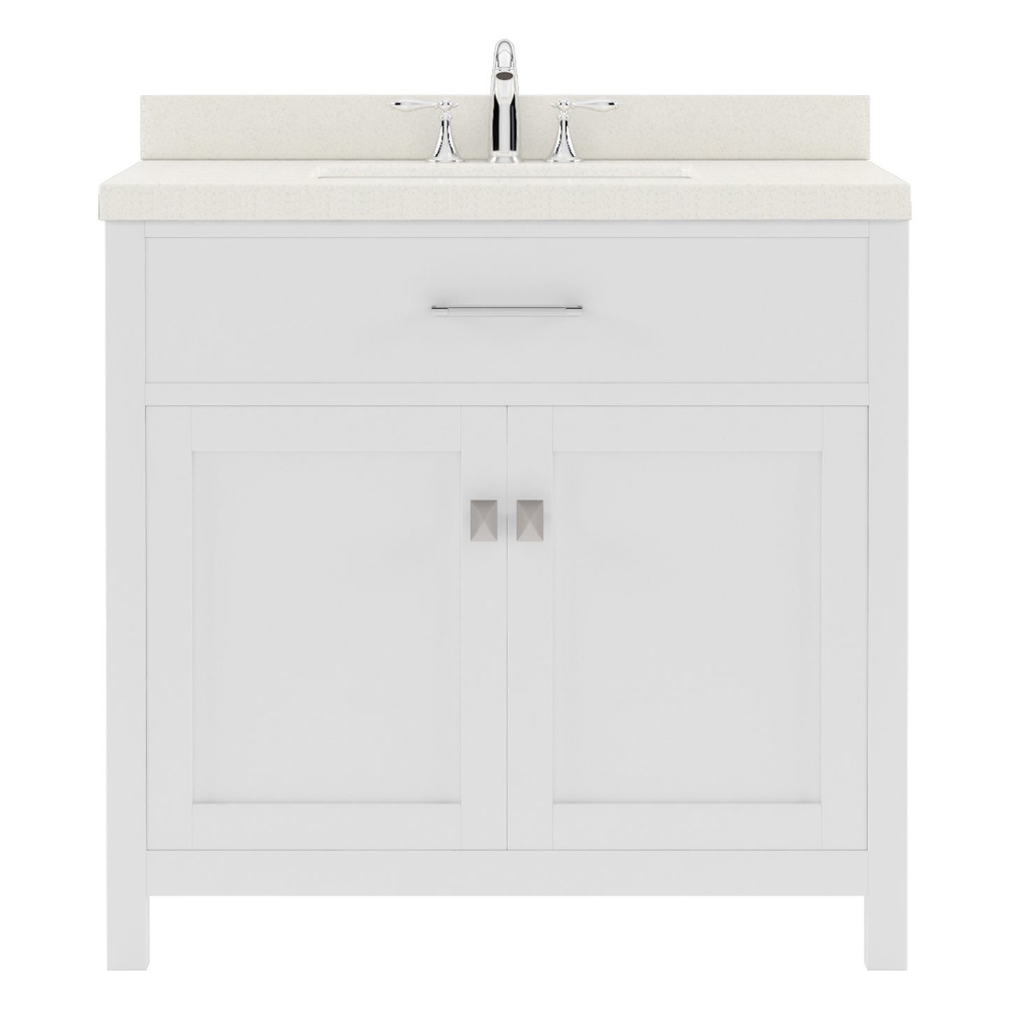Virtu USA Caroline 36" Single Bath Vanity with White Quartz Top and Round Sink with Polished Chrome Faucet with Matching Mirror - Luxe Bathroom Vanities