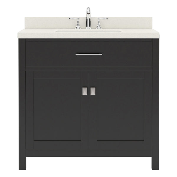 Virtu USA Caroline 36" Single Bath Vanity with White Quartz Top and Square Sink with Brushed Nickel Faucet with Matching Mirror - Luxe Bathroom Vanities