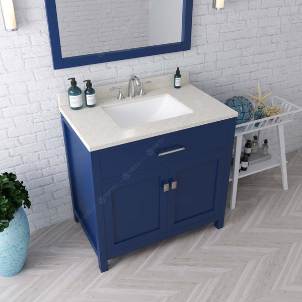 Virtu USA Caroline 36" Single Bath Vanity with White Quartz Top and Square Sink with Matching Mirror - Luxe Bathroom Vanities