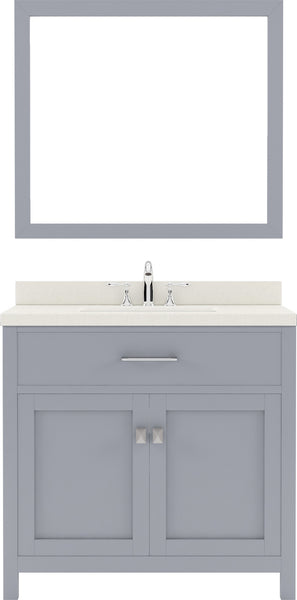 Virtu USA Caroline 36" Single Bath Vanity with White Quartz Top and Square Sink with Polished Chrome Faucet with Matching Mirror - Luxe Bathroom Vanities