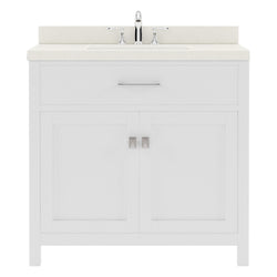 Virtu USA Caroline 36" Single Bath Vanity with White Quartz Top and Square Sink with Polished Chrome Faucet with Matching Mirror - Luxe Bathroom Vanities