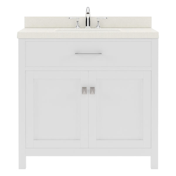 Virtu USA Caroline 36" Single Bath Vanity with White Quartz Top and Square Sink with Brushed Nickel Faucet with Matching Mirror - Luxe Bathroom Vanities