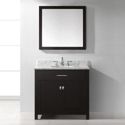 Virtu USA Caroline 36" Single Bath Vanity with Marble Top and Round Sink with Polished Chrome Faucet and Mirror - Luxe Bathroom Vanities Luxury Bathroom Fixtures Bathroom Furniture