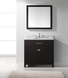 Virtu USA Caroline 36" Single Bath Vanity with Marble Top and Round Sink with Polished Chrome Faucet and Mirror - Luxe Bathroom Vanities Luxury Bathroom Fixtures Bathroom Furniture