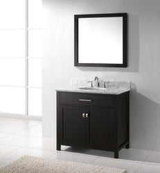 Virtu USA Caroline 36" Single Bath Vanity with Marble Top and Round Sink with Polished Chrome Faucet and Mirror - Luxe Bathroom Vanities Luxury Bathroom Fixtures Bathroom Furniture