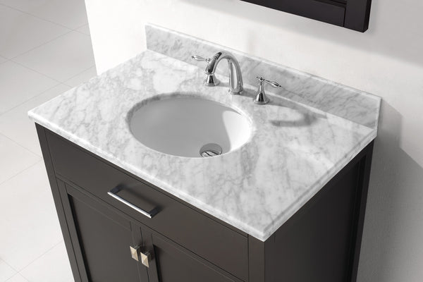 Virtu USA Caroline 36" Single Bath Vanity with Marble Top and Round Sink with Polished Chrome Faucet and Mirror - Luxe Bathroom Vanities Luxury Bathroom Fixtures Bathroom Furniture