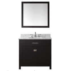 Virtu USA Caroline 36" Single Bath Vanity with Marble Top and Round Sink with Polished Chrome Faucet and Mirror - Luxe Bathroom Vanities Luxury Bathroom Fixtures Bathroom Furniture