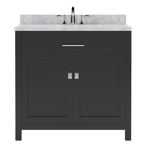 Virtu USA Caroline 36" Single Bath Vanity with White Marble Top and Round Sink - Luxe Bathroom Vanities