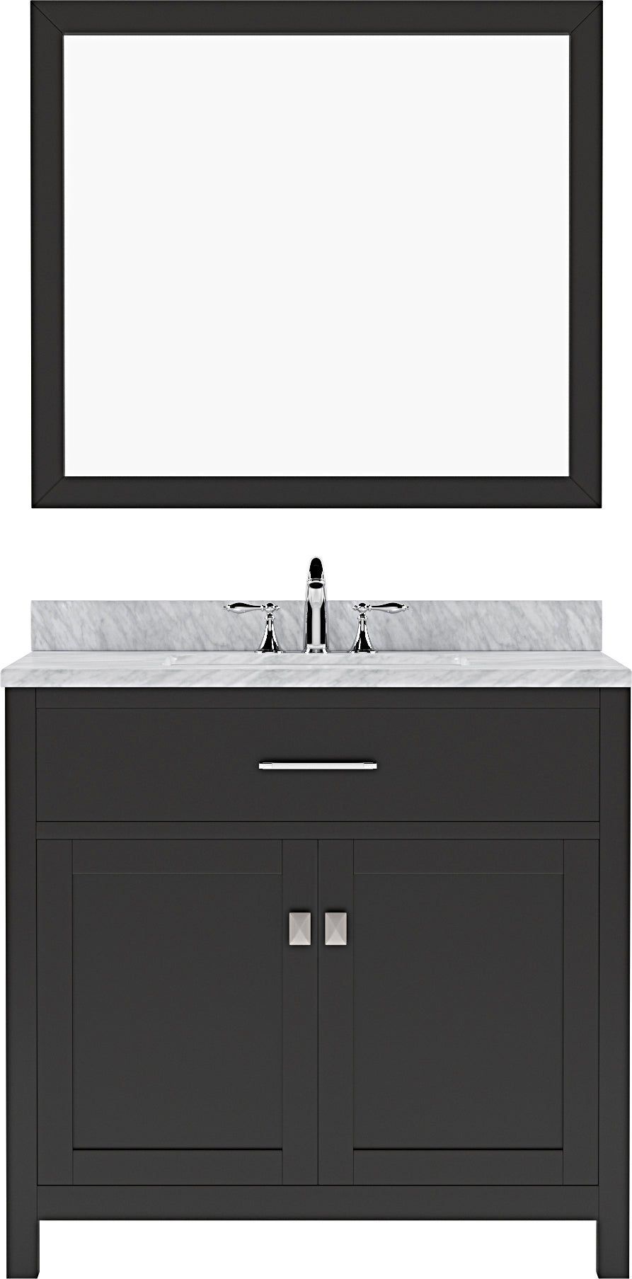 Virtu USA Caroline 36" Single Bath Vanity in White with White Marble Top and Round Sink with Matching Mirror - Luxe Bathroom Vanities