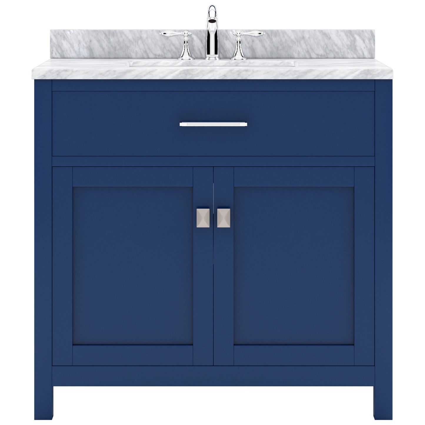 Virtu USA Caroline 36" Single Bath Vanity with White Marble Top and Round Sink with Polished Chrome Faucet with Matching Mirror - Luxe Bathroom Vanities