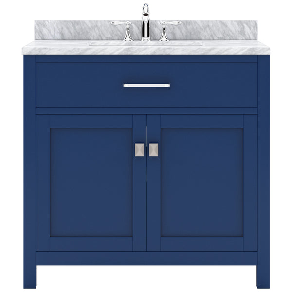 Virtu USA Caroline 36" Single Bath Vanity with White Marble Top and Round Sink with Polished Chrome Faucet with Matching Mirror - Luxe Bathroom Vanities
