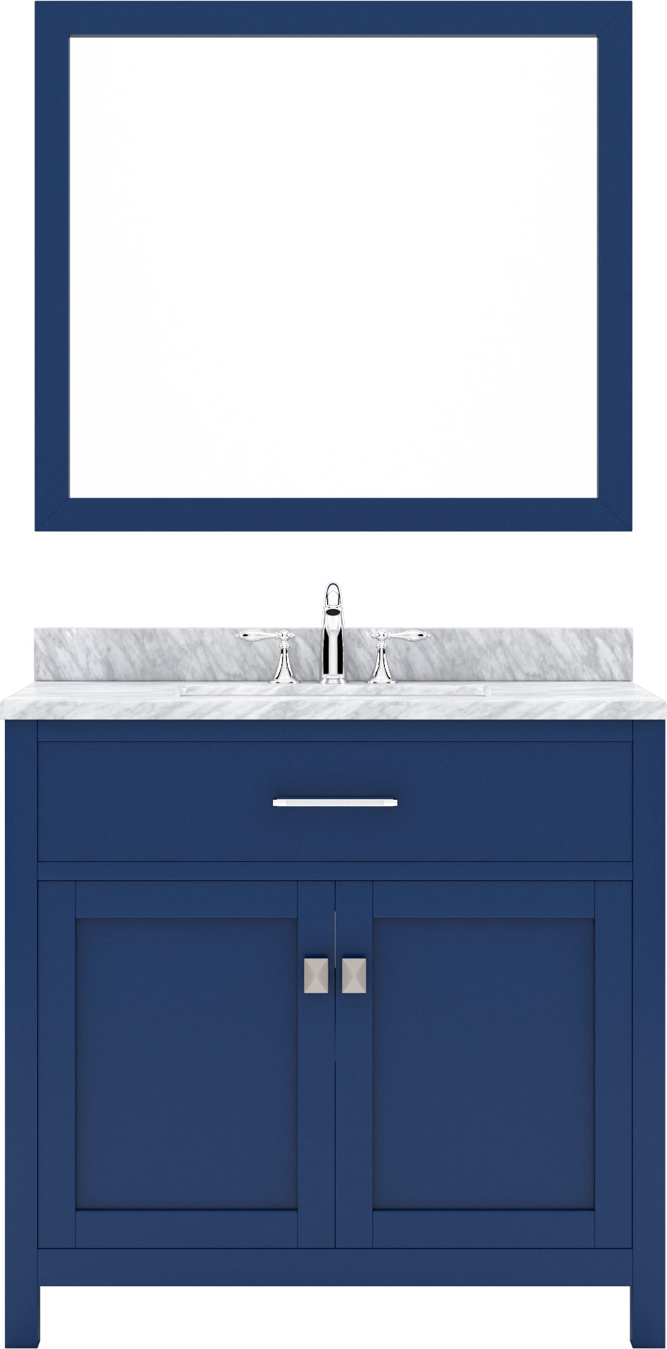 Virtu USA Caroline 36" Single Bath Vanity with White Marble Top and Round Sink with Polished Chrome Faucet with Matching Mirror - Luxe Bathroom Vanities